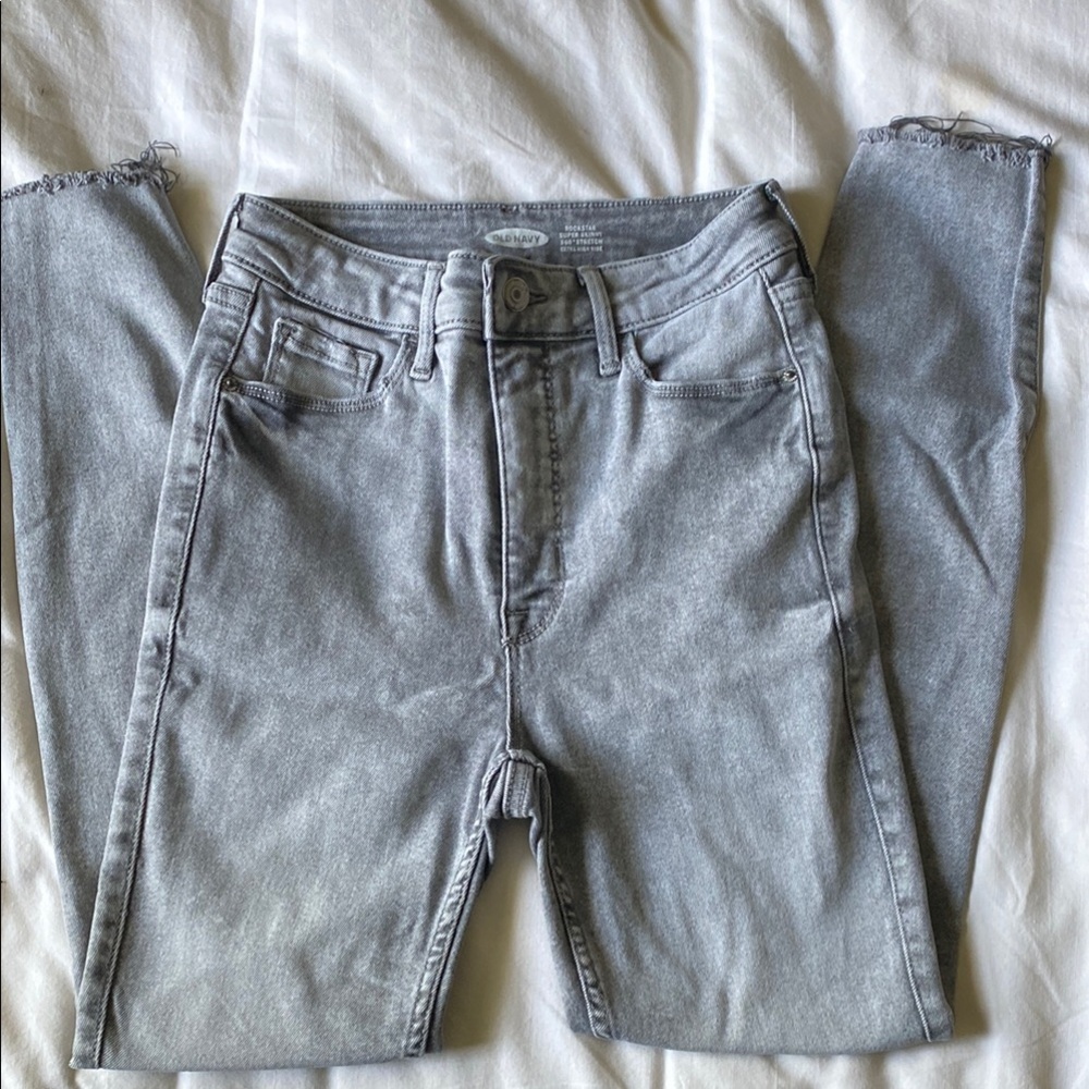 Old Navy Gray Rockstar Super Skinny Jeans Extra High-Rise Fit